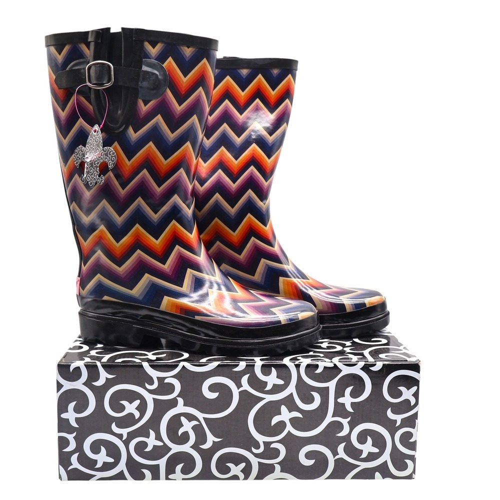 Blazin Roxx Chandra Rain Boots Womens 9 NWT Chevron Multicolor Rubber Waterproof